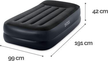 Надувний матрац двомісний Intex Adult Queen Pillow Rest з Fiber-Tech Bip,  з піднятою спинкою верх чорний/низ синій