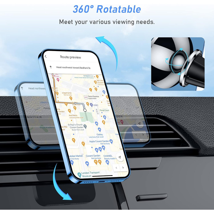 Тримач для мобільного телефону Blukar в машину, дуже магнітний для вентиляційних отворів, універсальний з поворотом на 360 для iPh