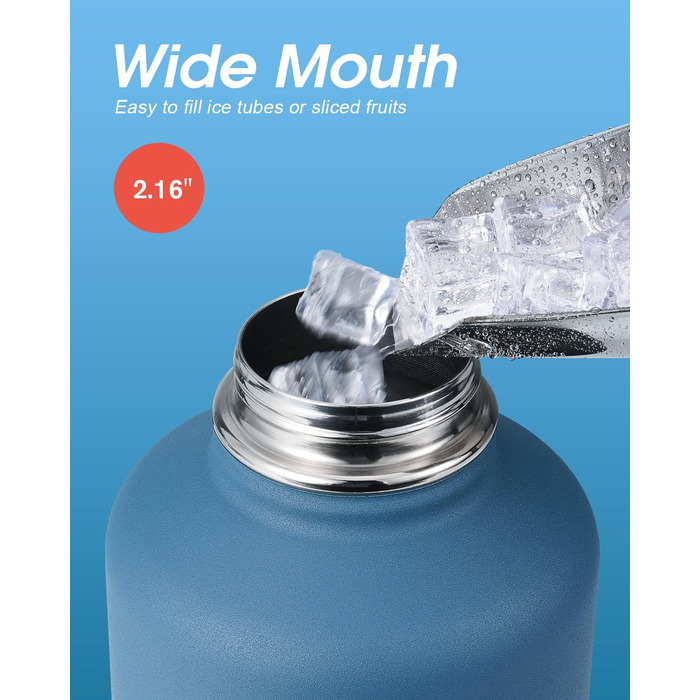 Пляшка для води Coolflask, ізольована, з соломинкою та 3 кришками, глечик для води 1,8 л, великий металевий, з нержавіючої сталі,