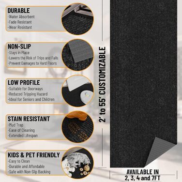 Колекція Ottomanson Scrabe Rib Нековзка гумова основа, суцільний дизайн, 70 x 50 см, для використання всередині та зовні приміщень, 70 x 50 см, чорний Чорний 2&397&39&39 x 20&39