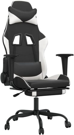 Геймерське крісло з підставкою для ніг, чорно-біле, штучна шкіра, ергономічне, регульоване, висока спинка, комп&39ютерне крісло для геймерів