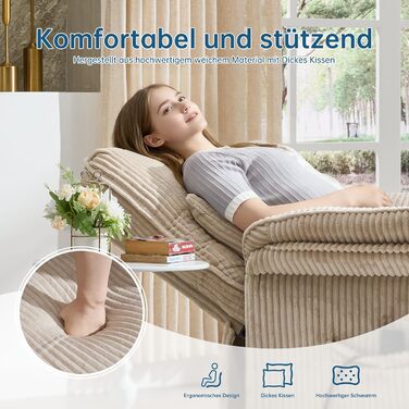 Моторне електричне крісло-реклайнер, крісло для телевізора з функцією відкидання, крісло для телевізора у вітальні з колесами, регульована спинка та підставка для ніг, 2 бічні кишені, вельветовий диван, бежевий, 2-