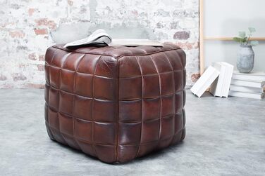 Дизайн інтер&39єру invicta, натуральна шкіряна табуретка, коричневе сидіння, табуретка для ніг, шкіряне сидіння, куб, шкіряний табурет, приставний столик для вітальні