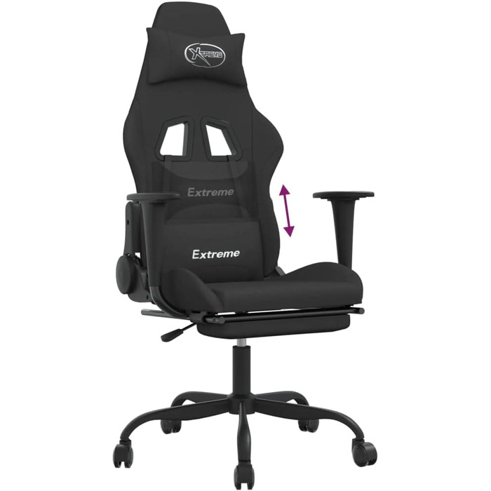 Геймерське крісло з підставкою для ніг, чорна тканина, регульована спинка та поворот на 360 градусів, дихаюче крісло з функцією відкидання та колесами для ергономіки та комфорту, 36 x 45 см (Ш x Г), чорний