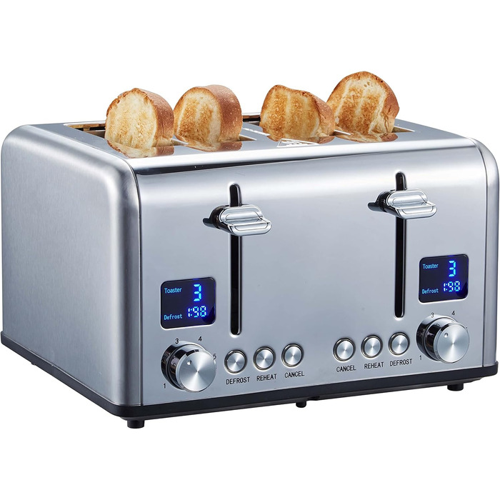 Тостер Steinborg long slot Цифровий дисплей зі зворотним відліком Кнопки з підсвічуванням Тостер на 4 скибочки XXL тостер 1630 Вт