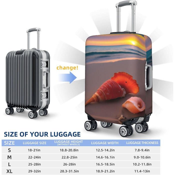 Чохол для валізи Захід Сонця на Морському Узбережжі, міцний захист для багажу, підходить для валіз розміром 45.7-81.3 см, Чорний, Великий розмір