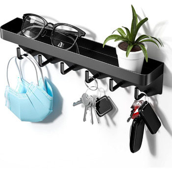 Ключниця Newaner з полицею і 6 гачками, компактна портативна ключниця-органайзер, ключниця без свердління для настінного кріплення