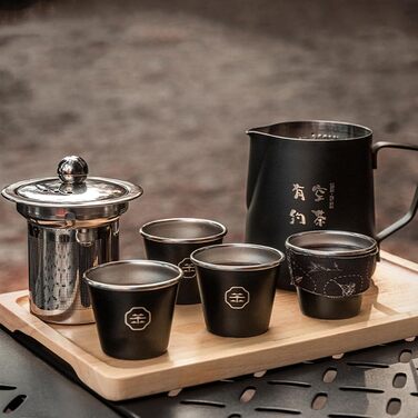 Набір для чаювання в дорозі з кейсом термочайник з нержавіючої сталі, 4 чашки для кемпінгу, висока термостійкість