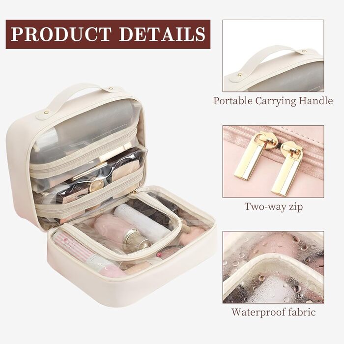 Косметичка, сумка для макіяжу Косметичка для подорожей, водонепроникна косметичка з PU шкіри з відділеннями, портативна косметичка