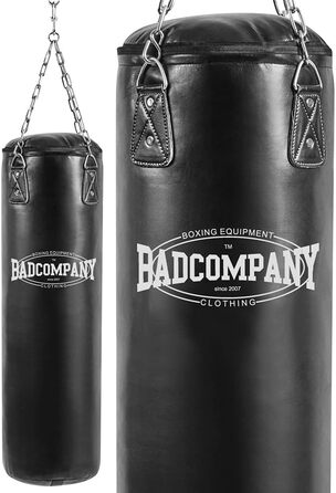 Боксерська груша Bad Company з міцним сталевим ланцюгом з чотириточковим кріпленням Вінілова боксерська груша, з наповнювачем/без наповнювача 80/100/120/150/180 x 35 см - Чорна 100 x 35 см з наповнювачем