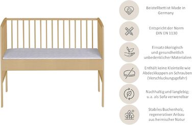 Дитяче ліжечко Micky Plus - Натуральний лак - Ліжечко 60120 см - Плавне регулювання висоти 3-в-1 - Ліжечко з бортиками для перетворення та системою ременів безпеки - Чудово підходить для ліжок з пружинним блоком