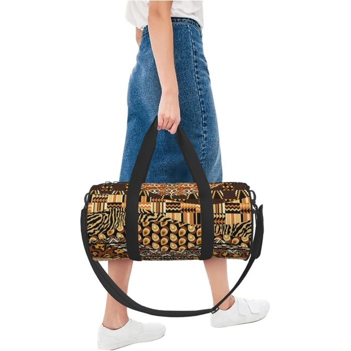 Спортивна сумка, дорожня сумка, в африканському стилі, з принтом печворк, сумка на нічліг, чорна, універсальний розмір, сумка для подорожей