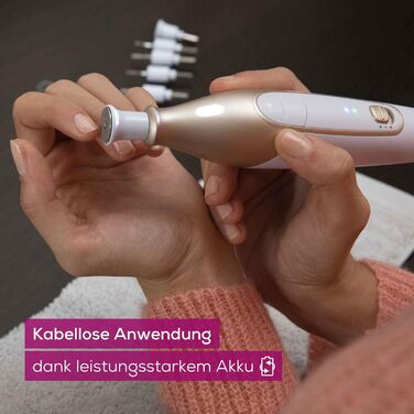 Набір для манікюру/педикюру Beurer MP 64, електричний набір для догляду за нігтями з акумулятором, 10 насадок для догляду за нігтями для красивих рук і ніг, зі світлодіодним підсвічуванням, один розмір, білий і золотий З футляром для зберігання