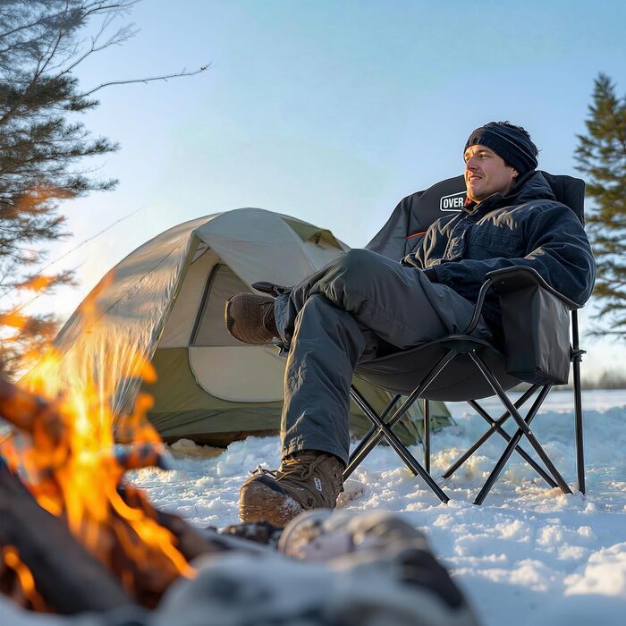 Крісло для кемпінгу OVERMONT з підігрівом XL для дорослих складне крісло, ідеальне для зимових поїздок на природу, кемпінгу, риболовлі, чорного/сірого кольору