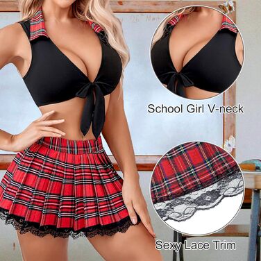 Костюм школярки з 2 предметів для рольової гри, косплей-набір з міні-спідницею-плісою, лялька, сексуальна студентська уніформа для Хеллоуїна, карнавалу та тематичних вечірок, жіноча нічна білизна чорного кольору