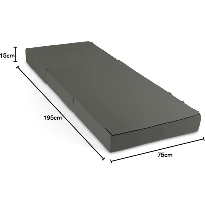Матрац ELONEO Folding, гостьовий матрац, 3-секційний розкладний матрац, надзвичайно товста піна (15 см), можна прати, ортопедична подушка, складний, складний матрац, для дорослих (сірий, 75 x 195 x 15 см) 75 x 195 x 15 см сірий