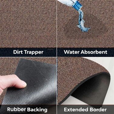 Килимок для дверей KAV, що миється, брудоуловлювач міцні нековзні килимки для використання всередині та зовні приміщень великі килимки для вхідних та задніх дверей, дому, офісу ідеально поглинають пил (коричневий/чорний)