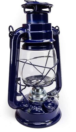 Газова лампа 30 см, синя, з порошковим покриттям, скляна, штормовий ліхтар, кемпінгова