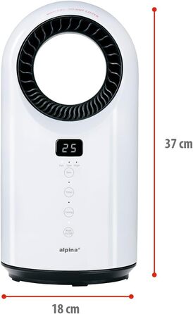 Електричний вентилятор Alpina 1500 Вт Радіатор з таймером та пультом дистанційного керування Коливальний обігрівач з функцією охолодження та обігріву 18 x 18 x 37 см, Білий