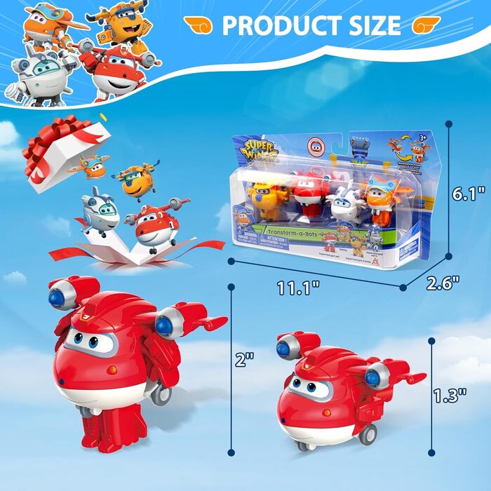 Іграшка-трансформер Super Wings 2 '4 пакети, Суперзаряджений Джет, Донні, Астра, Санні, міні-фігурки літака, іграшковий транспортний засіб, іграшка-трансформер для 3 4 5 6 7 8-річних хлопчиків та дівчаток