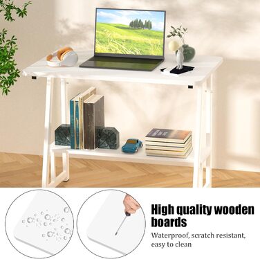 Білий стіл з книжковою полицею, комп&39ютерний стіл з полицею, комп&39ютерний стіл з полицею, ергономічний стіл для ноутбука, офісний стіл 80x50x73см, робочий стіл для домашнього офісу, вітальня білий 80x50x73см