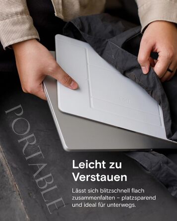 Підставка для ноутбука, складана, без клейкої основи, з 2 регульованими кутами нахилу, обтягнута екошкірою MOVAS. Портативна підставка для ноутбуків та планшетів 13 та 15. Чорний колір - великий розмір.