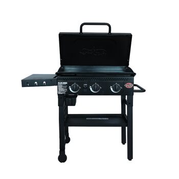 Газовий гриль-планча Char-Griller Flat Iron на 3 пальники, складаний гриль із керамічною сталевою поверхнею, вітрозахистом, 3355 см, чорний