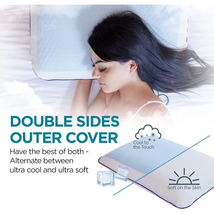 Охолоджувальна подушка Mabel Home з піни з ефектом пам&39яті, термогель, ортопедична подушка для контуру шиї та шийного відділу хребта для сну на боці та спині, ергономічна подушка для ліжка від болю в шиї - синьо-біла