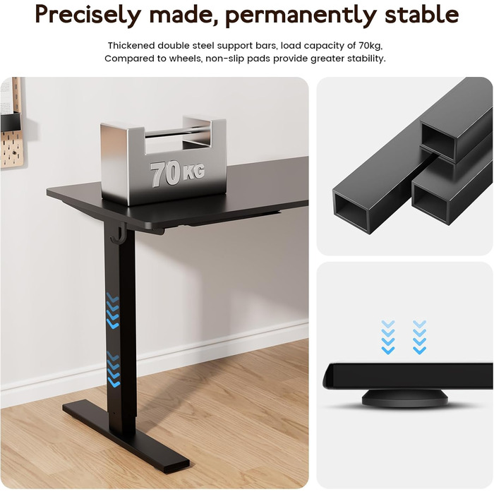 Стіл з регульованою висотою 60x110 см, електричний стіл з пам&39яттю налаштувань та функцією запобігання зіткненням, регульована висота 70117 см, ідеально підходить для офісу, домашнього офісу та ігор (чорний) 110x60 см Чорний
