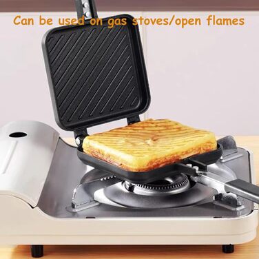 Двостороння сковорода, антипригарна залізниця для сендвічів з візерунком Mini портативна з термостійкою ручкою, сковорода для млинців з алюмінієвого сплаву Panini Maker для сніданку, кемпінг чорний