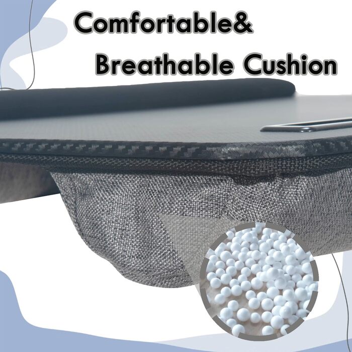 Складаний столик для ноутбука до 16 дюймів з підставкою для планшета, вбудованою подушкою та підтримкою зап'ясть, ідеальний для дому та офісу. Чорний ноутбучний столик на коліна з подушкою.