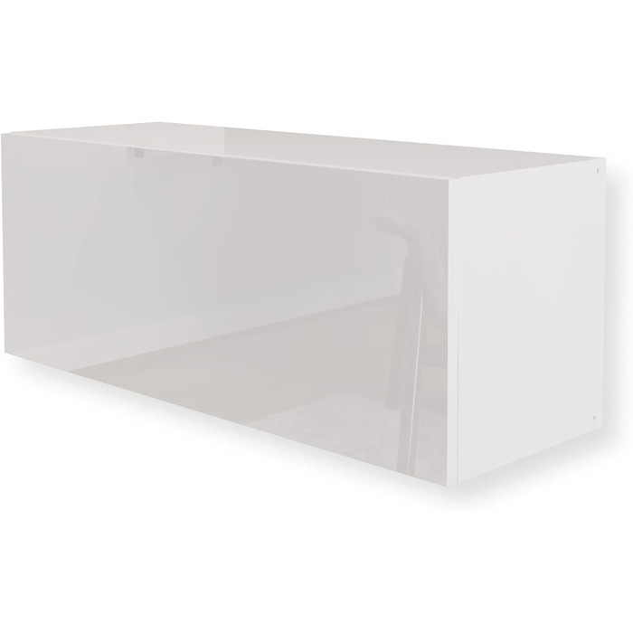 Настінна шафа, глянцевий білий, 90 x 35 x 32 см (Ш x В x Г), настінна шафа для вітальні, навісна настінна шафа, настінна полиця, шафа для документів, верхня шафа, відкривається натисканням, шафа для вітальні, біла, горизонтальна шафа, 90 x 35 x 32 см