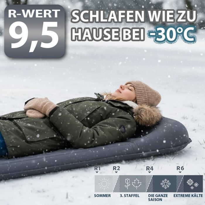 Килимок для сну HiiPeak R-value 9.5 надзвичайно теплий кемпінговий матрац з подушкою, ізольований пінопластовий надувний матрац для зими та літа, зручний килимок для сну для кемпінгу, активного відпочинку на свіжому повітрі, походів та наметів, сірий