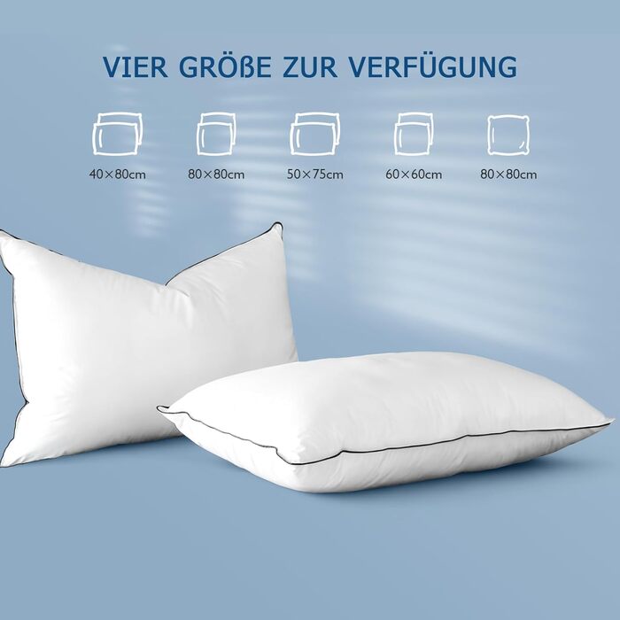 Набір з 2 пухових подушок Dafinner, 3 камери, 40 80 см Зовнішня камера 90 пух Внутрішня камера суміш пера Oeko-TEX Нижня пропускна здатність Середня підтримка Органічна бавовна 40 80 см, 2 шт.