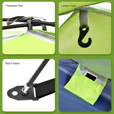 Компактний надлегкий кемпінговий намет із сумкою для перенесення, міцна конструкція, стійка до погодних умов, для активного відпочинку на свіжому повітрі, 1 особа, зелений