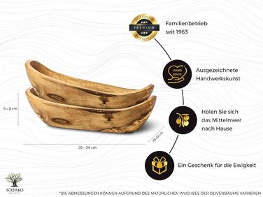 Набір з 2 багетів з оливкового дерева Миска для хліба - Миска для закусок подовжена - Сільська дерев'яна миска - Декоративна миска