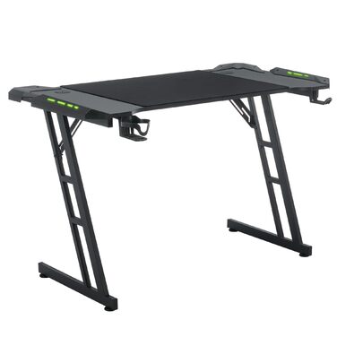 Ігровий стіл 120 x 60 см, Z-подібна рама для ігрового столу з RGB-підсвіткою, комп&39ютерний стіл з вуглецевим волокном, ергономічний ПК-стіл з гачком для навушників та підставкою для склянок, чорний 120 x 60 см, чорний з RGB-підсвіткою