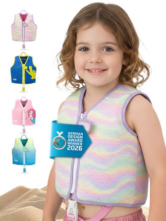 Дитячий рятувальний жилет KIDVERSE - Зручний засіб для плавання для дітей - Безпечне навчання плаванню для хлопчиків та дівчаток - Дитячий рятувальний жилет - Розмір S (15-19 кг) та Розмір M (19-30 кг) Фіолетова Русалка M