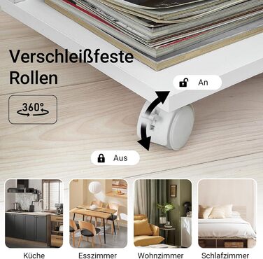 С-подібний приставний столик до дивана з 2 полицями для зберігання та тримачем для планшета, сучасний журнальний столик на колесах для вітальні, білий FBT48-W