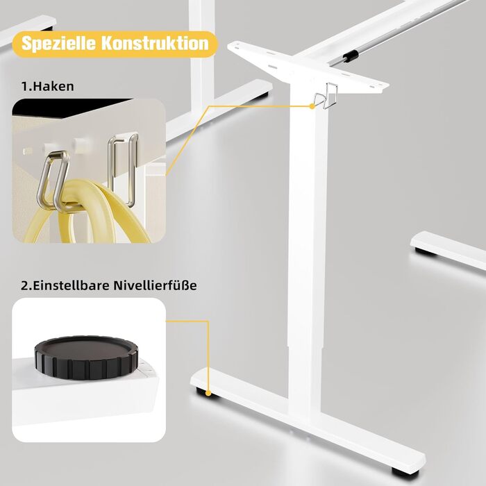 Рама столу ERGOMAKER з регулюванням висоти, функцією пам&39яті та плавним пуском/зупинкою, 2-рівнева телескопічна регульована по висоті рама столу, електрична рама столу (білого кольору), рама з одним двигуном, білий колір
