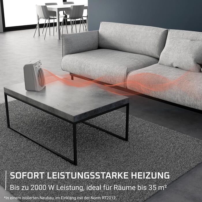 Компактний вентилятор-обігрівач Rowenta, 2 рівні потужності, компактні розміри, термостат, режим охолодження, ручка для перенесення, сірий, SO2212F0, світло-сірий