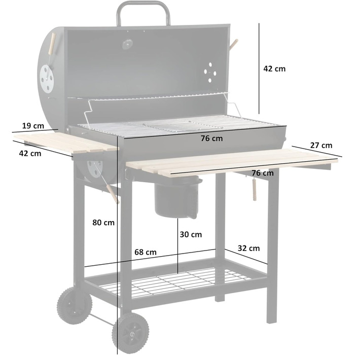 Візок для вугілля BBQ-Toro з кришкою Ø 80 x (L) 42 см Візок для вугілля преміум-класу мобільний, вкл. термометр, підставка для під