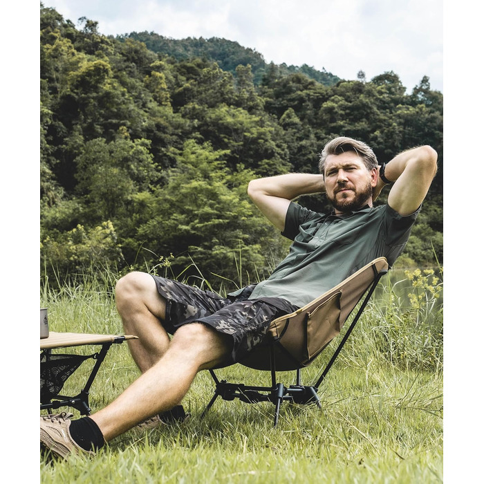 Складаний кемпінговий стілець OneTigris TIGERBLADE, вантажопідйомність 150 кг, легка трикутна рама, надлегкий складний стілець з 2 боковими кишенями для активного відпочинку та походів, колір койот-коричневий