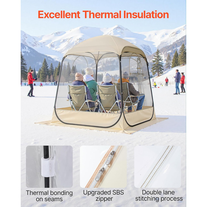 Прозорий намет VEVOR, 160x160x182 см, Розкладний намет для 2-4 осіб, Спортивний намет з килимком на землі та верхнім чохлом, Намет-пухирець для зовнішнього використання, Кемпінговий намет для заходів, риболовлі, святкувань