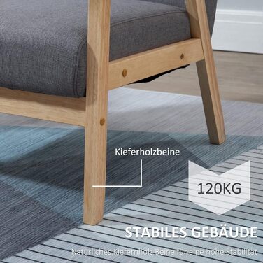 Крісло HOMCOM з підлокітниками, обіднє крісло, розслаблююче крісло з лляним виглядом, м&39яке крісло для вітальні, спальні, каркас з масиву дерева, 64 x 70 x 72 см, сірий