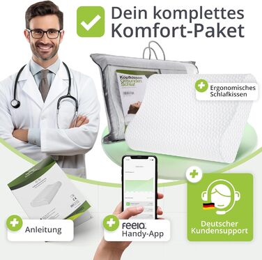 Ортопедична подушка/подушка для сну feela. 3 рівні жорсткості - Полегшує біль у шиї та плечах, підвищує комфорт сну та знімає тиск на шийний відділ хребта Подушка з регульованою висотою 60x40 см (середня) 60x40 см - середня