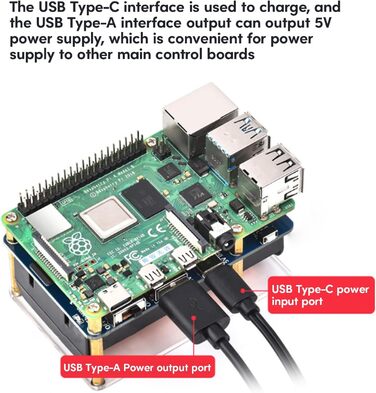 Шапка ДБЖ для плат Raspberry 3/3B/4B, зручне джерело живлення, стабільний вихід USB 5 В, безпечна установка, зарядний пристрій в комплекті