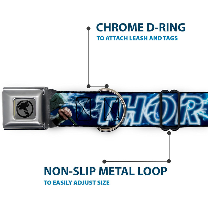 Нашийник для собак Молот Тора, колекція Месники, блакитно-білий, ширина 2,5 см, регульований розмір (28,9-43,2 см) - для собак середнього розміру