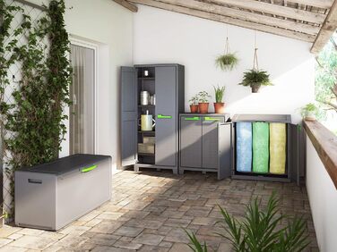 Висока пластикова шафа Keter Moby, антрацит/зелений/сірий, 80 x 44 x 182 см, включаючи 4 полиці з регульованою висотою вантажопідйомністю 30 кг кожна, підходить для використання всередині та зовні приміщень, стійка до ультрафіолетового випромінювання та в