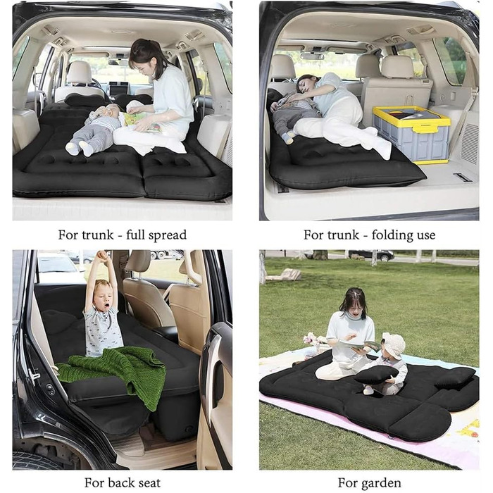 Надувний матрац для позашляховика, ліжко для подорожей в автомобілі, потовщений надувний матрац з флокуванням та ПВХ-поверхнею, для подорожей, походів, повнорозмірний надувний килимок для сну (чорний)